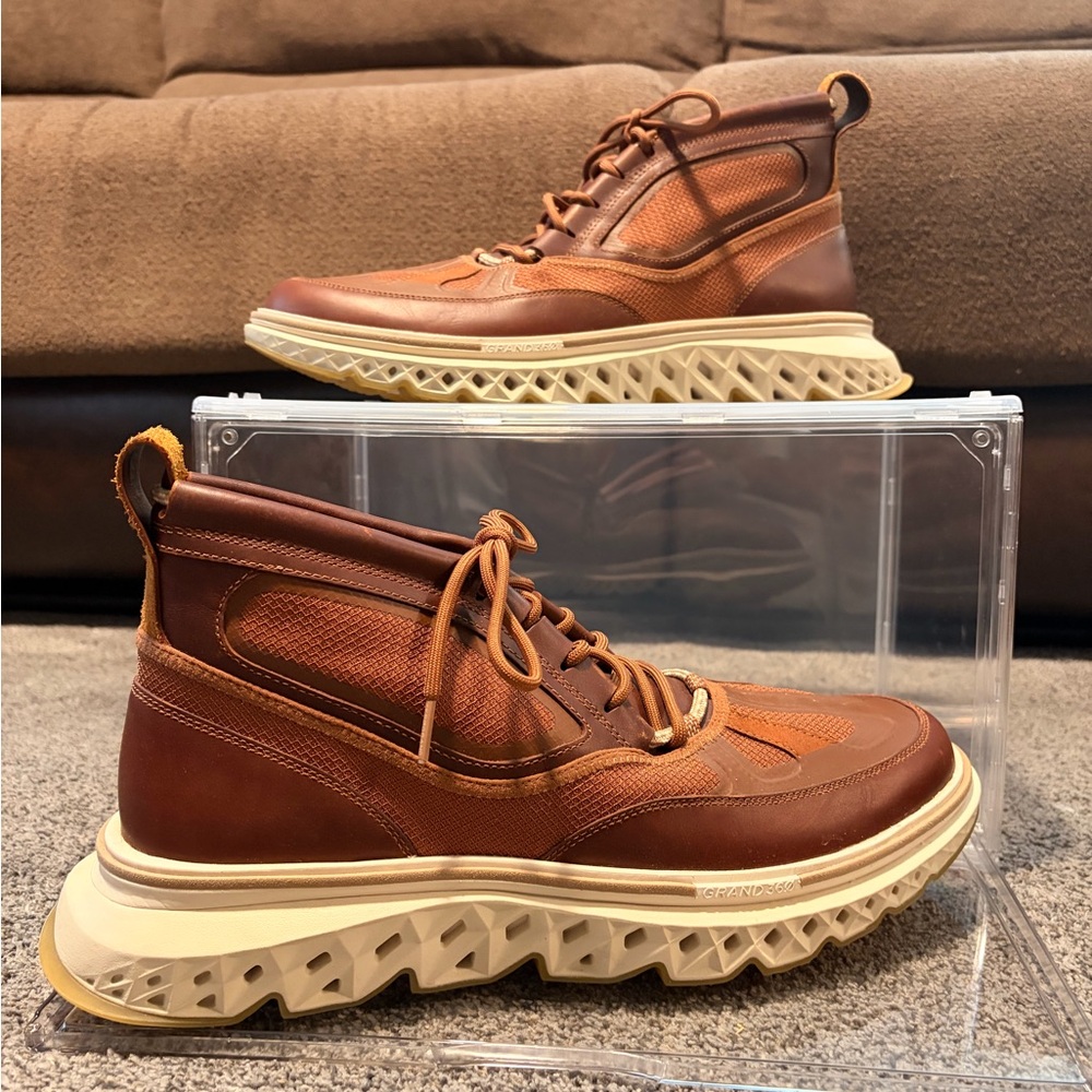 Cole Haan Tan and Brown High-Top Sneakers